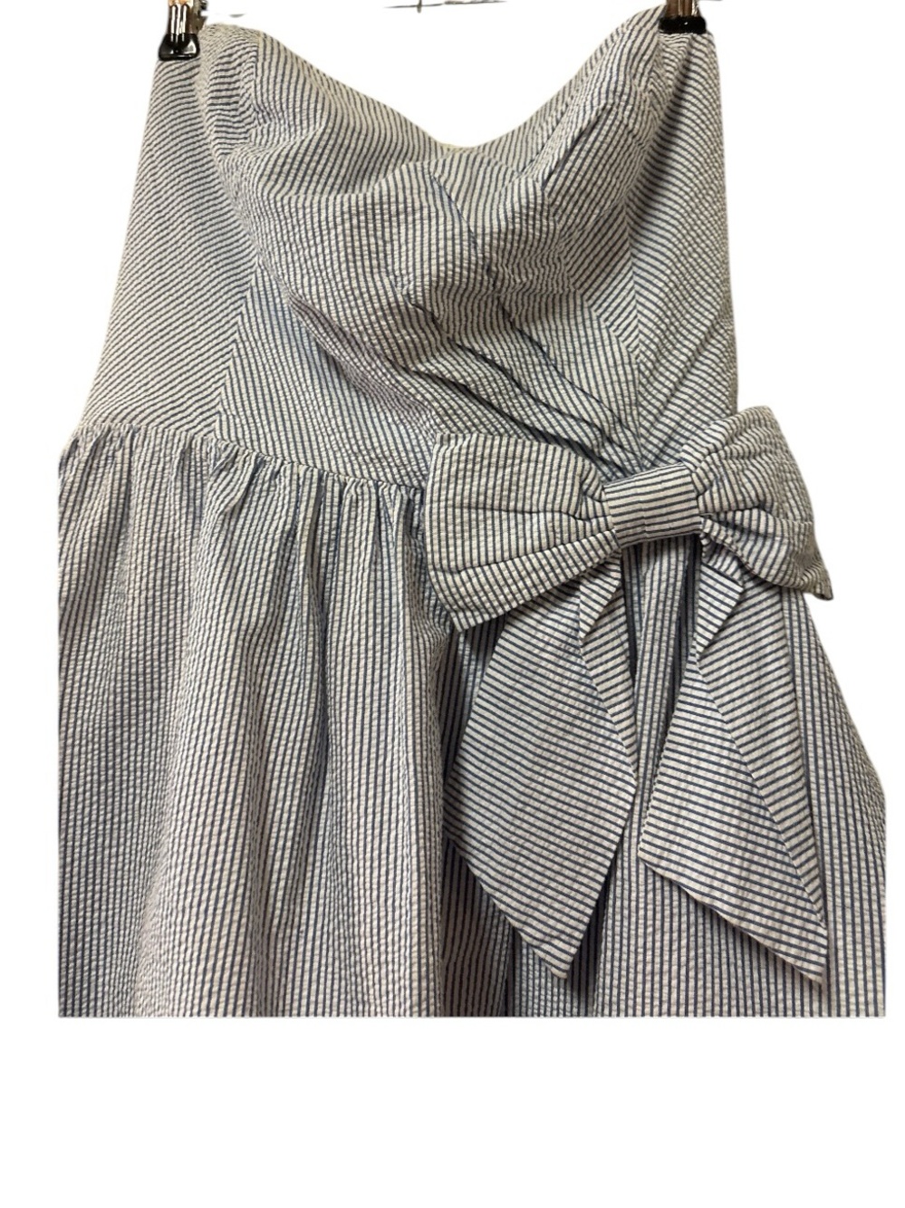 Lilly Pulitzer Henrietta Blue Seersucker Strapless Bow Dress Large - Picture 12 of 15